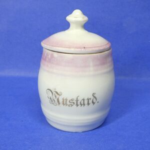 Porcelain Mustard Jar w/Lid Germany Pink White Antique